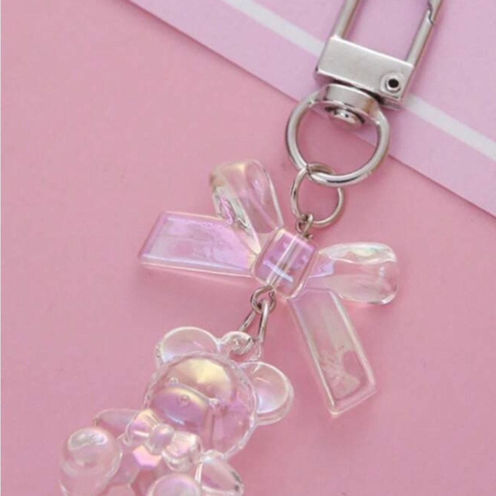 Iridescent Bear Keychain with Bow